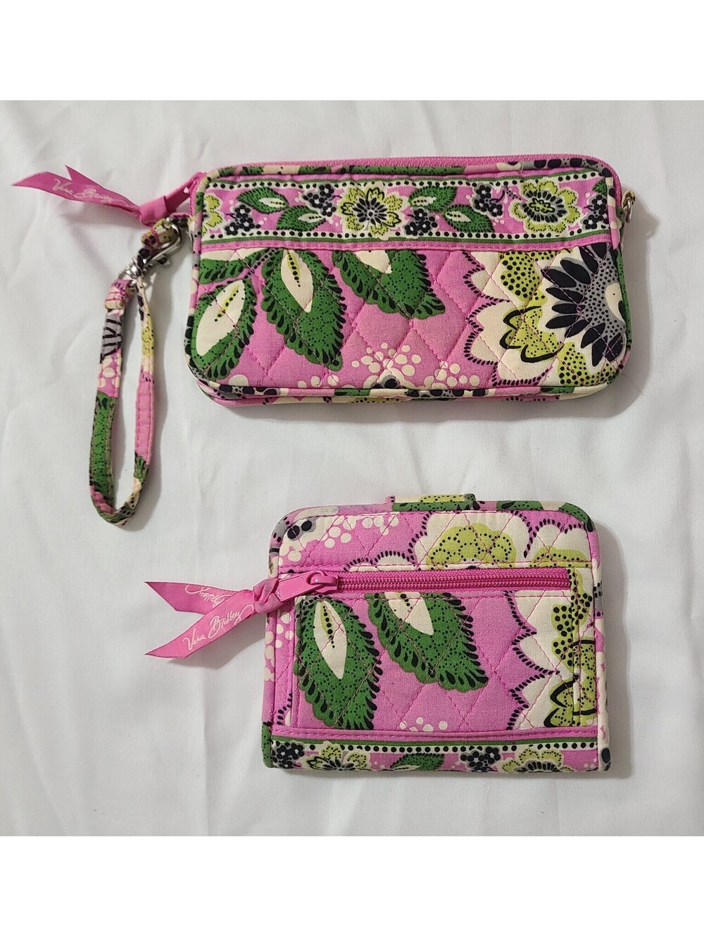 2pc Vera Bradley Priscilla Pink Wristlet & Wallet Quilted Floral Pattern Travel